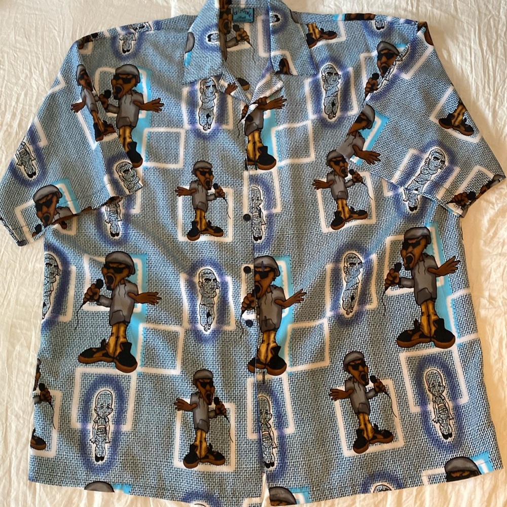 Seals 3XL Blue Hip Hop DJ Mic Night Button Down Short Sleeved Shirt